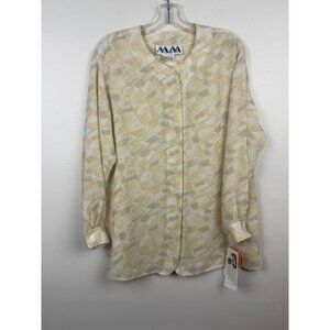 Vintage NOS MM Krizia Italy Women's 80s Muted Patterned Button Up Blouse Size 6
